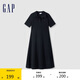 GAP女裝春秋洋氣翻領刺繡logo短袖針織連衣裙簡約長裙680487