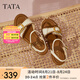 他她（TATA）法式坡跟涼鞋女鞋度假風(fēng)一字帶涼鞋2025夏季新款7MYA1BL5 米白 35