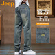 吉普（JEEP）美式大牌高端帥氣牛仔褲春秋男士寬松直筒高街潮牌痞帥闊腿休閑褲 5608復古綠 常規 【官方正品】 33 推薦150-160斤
