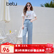 百圖betu女裝2025夏新款T恤趣味涂鴉印花蕾絲花邊防曬短袖女2506T11 白色 L