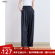 百圖betu女裝2025夏季新款休閑闊腿褲拖地松弛感顯瘦彎刀褲女2507T44 深牛仔藍(lán) L