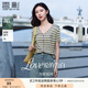 香影條紋v領(lǐng)t恤女短袖2025夏裝新款小個(gè)子超好看顯瘦撞色正肩上衣 果綠 XL 170/92A/125-140斤