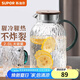 蘇泊爾（SUPOR）冷水壺涼水壺玻璃耐高溫家用大容量冷泡果汁花茶壺水杯茶壺套裝 鼓形耐熱玻璃壺 2L