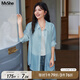 MsShe【天絲薄款防曬襯衫外套】大碼女裝2025秋裝微胖mm開叉上衣 后背開叉-水晶藍色現(xiàn)貨 偏大半個碼 2XL