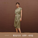 OVV2024春夏新款女裝22MM彈力雙喬桑蠶絲一字領(lǐng)落肩袖連衣裙 軍綠（凈色）13 L