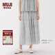 無(wú)印良品（MUJI）女式雕版印染抽褶輕便長(cháng)裙長(cháng)半身裙夏季款裙子純棉女裝25年 灰色圖案 M (160/66A)