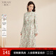 熙然【商場(chǎng)同款】碎花連衣裙高腰顯瘦氣質(zhì)收腰百搭立領(lǐng)連衣裙女秋季 杏色城堡花 L