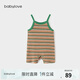 babylove嬰兒連體衣夏季莫代爾條紋男女寶寶哈衣吊帶爬服無袖夏裝 綠條紋 90cm