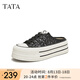他她（TATA）厚底包頭拖鞋女鞋亮片松糕后空穆勒鞋夏新款DWGP2BH4 黑色（拖鞋款） 35