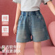 ASK JUNIOR星星燙鉆兒童褲子夏中大童復(fù)古水洗牛仔短褲女童熱褲 藍(lán)色  140 
