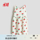 H&M童裝女童中大童裙子2025夏季新款洋氣無(wú)袖可愛(ài)印花裙1157735 奶油色/櫻桃 90 90/52