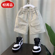 紛資言男童夏裝短褲2024新款洋氣寶寶夏季衣服兒童時髦帥氣休閑五分褲子 米白色 【男童工裝短褲】 90 【可開檔 建議身高85左右】