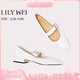 Lily Wei2025新款白色奶油平底鞋水鉆一字帶瑪麗珍單鞋小碼情人節(jié)禮物 白色 38