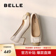 百麗（Belle）舒適優(yōu)雅單鞋女2025春新真皮蝴蝶結方跟鞋D3S1DAQ5 米白 37 (235mm)