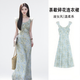 微光里2025春夏新款法式吊帶碎花連衣裙女氣質修身超美海邊度假沙灘長裙 茶歇法式碎花裙綠色M碼80-100斤