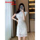 蔻伊婭（Kouyiya）品牌女裝新品連衣裙女2025夏季新款氣質(zhì)名媛優(yōu)雅蕾絲開叉短裙子 白色 M