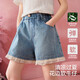 ASK JUNIOR兒童褲子25夏中大童拼接網(wǎng)紗A字短褲女童青少年牛仔褲 藍(lán)色  140 