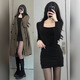 金日滿(mǎn)黑色修身包臀裙打底裙子女秋冬爆款2025新款長(cháng)袖連衣裙氣質(zhì)小黑裙 黑色 L