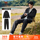 駱駝（CAMEL）加絨連帽運動(dòng)服男裝防潑水休閑兩件套 C14CF0L4604 幻影黑 XL