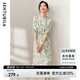 尚都比拉新中式國風連衣裙夏裝青花瓷印花氣質收腰顯瘦裙子 白底綠花 L