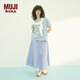 無印良品（MUJI）女式 涼感 寬擺裙 長半身裙女裙子25年夏季 女裝涼感物語BE1VTC5S 薩克森藍條紋 M （160/66A）