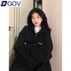 DGOV2025新款棉美式hiphop高街潮牌連帽衛(wèi)衣女春秋oversize開衫外套 黑色【棉質(zhì)薄款】（zt） M 【90-110斤】