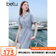 百圖betu女裝2025夏季新款短袖連衣裙廳里廳氣抽繩收腰裙子女2505T70 灰蘭 S