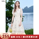 百圖betu女裝2025夏季新款短袖連衣裙重工刺繡文藝連衣裙裙子2507T67 杏色 M
