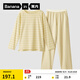 蕉內（Bananain）棉棉305H男女士睡衣睡褲純棉情侶家居服套裝春秋季長(cháng)袖長(cháng)褲不悶汗 【女士】淺豆黃條紋 M