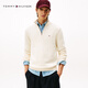 TOMMY HILFIGER【半拉鏈小高領】25新款秋冬男純棉平紋立領商務休閑針織衫 【休閑合身版】米白色AEF XS （推薦：120斤以下）