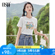 歐莎2025夏季女裝新款童趣手繪風(fēng)印花正肩圓領(lǐng)涼感透氣短袖T恤 白色 XL