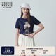 Teenie Weenie【索羅娜】女裝夏季簡(jiǎn)約風(fēng)白色短袖T恤短款上衣 藏青色 S (160)