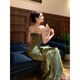 GJFDGood Job【莊園綺夢(mèng)】人魚(yú)姬成人禮禮服裙輕奢小眾高端吊帶連衣裙 綠色 短款 M
