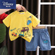 迪士尼（Disney）中小童2025夏季新品童裝批發(fā)韓版抓汽車(chē)短袖軟牛仔短褲挖機兩件套 黃色 120 cm