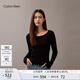 Calvin KleinJeans25早春女士ck含桑蠶絲純色圓領內(nèi)搭打底衫針織衫J225029 BEH-太空黑 S