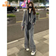派吉鯊氣質(zhì)時(shí)尚套裝女2025秋季新款V領(lǐng)毛呢外套休閑直筒闊腿褲兩件套潮 琺瑯灰 M 【建議115-128斤】