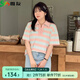 惟友顯瘦遮肚子上衣大碼t恤女胖妹妹夏裝女裝學(xué)院風(fēng)條紋polo 粉藍(lán)條紋 2XL 【尺碼偏大】 建議150-170斤
