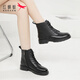 紅蜻蜓女鞋2026新款英倫風(fēng)頭層牛皮馬丁靴女士加絨保暖短靴通勤百搭靴子 黑色（WTC428781G） 【四季單鞋款】 37 （皮鞋碼）