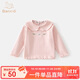 班喜迪女童長(cháng)袖t恤春秋新款洋氣女寶寶翻領(lǐng)上衣兒童公主衣服秋裝打底衫 粉色 100