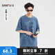 三福2025夏季男士洗水前幅海報短T恤 街潮圓領(lǐng)落肩上衣500825 藍(lán)色 L