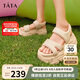 他她（TATA）厚底休閑涼鞋女一字帶運動沙灘涼鞋夏季DWFV1BL4 杏色 38