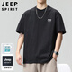 JEEP SPIRIT吉普重磅短袖T恤男夏季純棉五分袖寬松大碼可定制上衣男 黑色 XL
