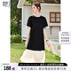 她池圓領(lǐng)連衣裙2025夏裝新款女裝時(shí)尚撞色拼接中長(zhǎng)款A(yù)字裙