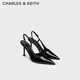CHARLES&KEITH25夏季新品漆皮尖頭斑馬紋高跟涼鞋女CK1-60280477 Black Patent黑色 37 （235）