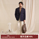 CULTUM【紳士盔甲 強捻面料】亞麻混紡布雷澤雙排扣西裝套裝男西服外套 藏藍色兩件套 185C /54C