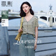 香影條紋v領(lǐng)t恤女短袖2026夏裝新款小個(gè)子超好看顯瘦撞色正肩上衣 果綠 XL 170/92A/125-140斤
