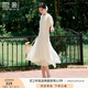 香影泡泡袖連衣裙女2025夏季新款米色系帶重工鏤空網(wǎng)紗拼接a字裙 鷺白 M 160/84A/95-110斤