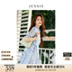JESSIE法式度假風(fēng)連衣裙夏季2024新款女短袖收腰裙子 藍(lán)色 M