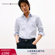 TOMMY HILFIGER【免燙】25新款秋冬男裝純棉斜紋肌理休閑格紋長袖襯衫40182 藍白格紋0MT S （推薦：120-135斤）