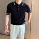 倉(cāng)石一樹(shù) KAZUKI KURAISHI夏季短袖polo衫男士半袖翻領(lǐng)體恤商務(wù)潮流商務(wù)針織高端休閑t恤 黑色 XL